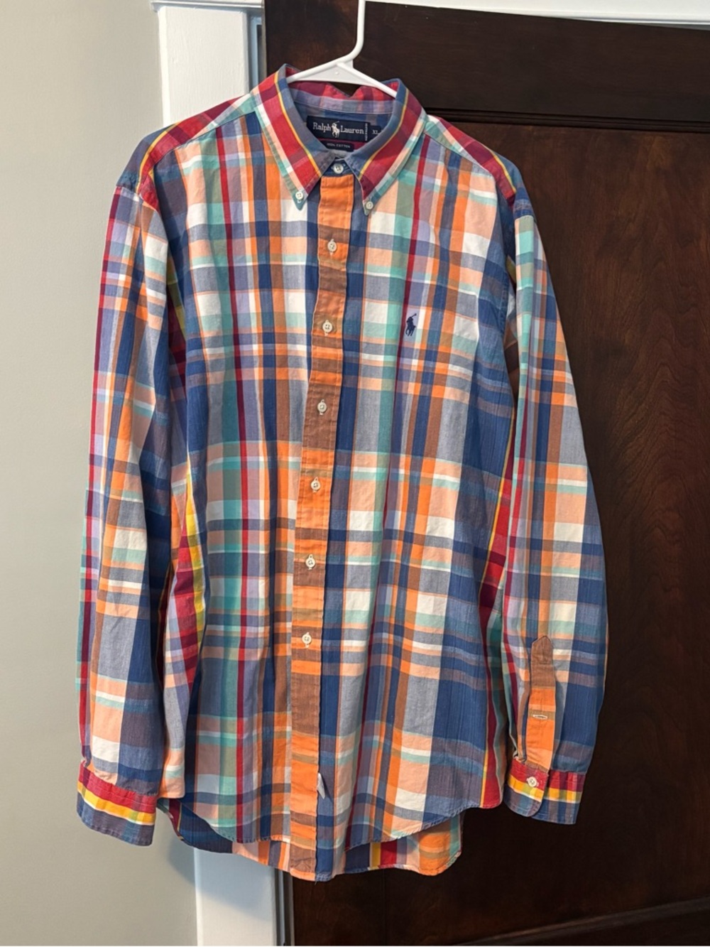 Ralph Lauren XL Long Sleeved Plaid Button Up Men’s 100% Cotton Shirt Logo